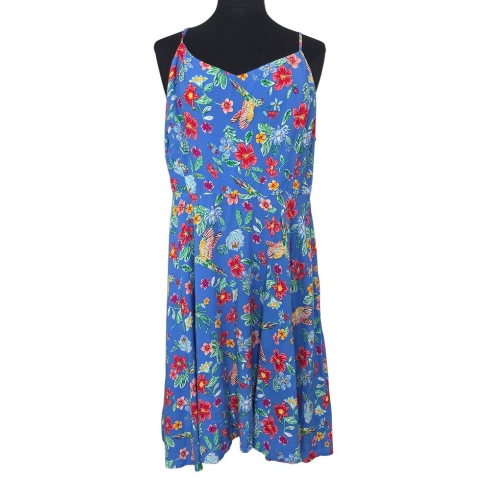 Old Navy Y2K Dress Blue Floral Vacation Resort Hawaiian Garden‎ Party Size XL